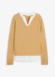 Genser i finstrikk med bluseinnfelling, bonprix