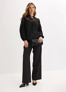 Slip on-bluse med blonde, bonprix