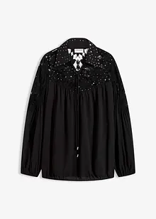 Slip on-bluse med blonde, bonprix