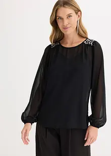 Chiffonbluse med strasspynt, bonprix