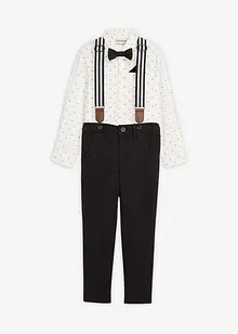 Langermet skjorte, stretchbukse, bukseseler og tversoversløyfe (4 deler), bonprix