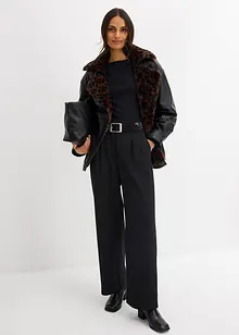 Jakke i imitert skinn med leopardmønstret fuskepels, bonprix