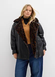Jakke i imitert skinn med leopardmønstret fuskepels, bonprix
