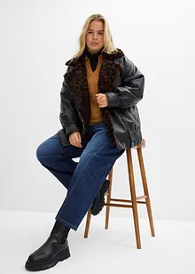 Jakke i imitert skinn med leopardmønstret fuskepels, bonprix