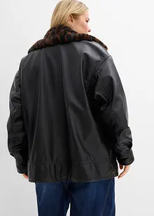 Jakke i imitert skinn med leopardmønstret fuskepels, bonprix