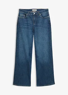 Wide Leg-jeans Mid Waist med glitterstener, bonprix