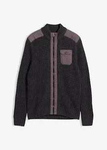 Grovstrikket cardigan med vevd besetning, bonprix