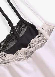 Singlet med økologisk bomull og blonder (2-pack), bonprix