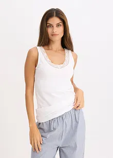 Singlet med økologisk bomull og blonder (2-pack), bonprix