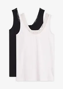 Singlet med økologisk bomull og blonder (2-pack), bonprix