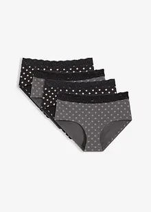 Truse med høy midje, økologisk bomull og blonder (4-pack), bonprix