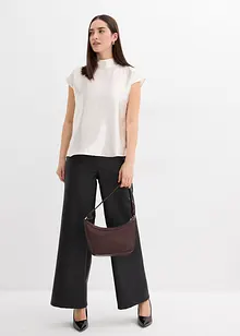 Satengbluse med rund hals, bonprix