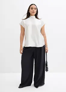 Satengbluse med rund hals, bonprix