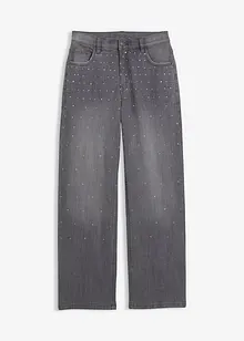 Wide Leg-jeans med strass Mid Waist, bonprix