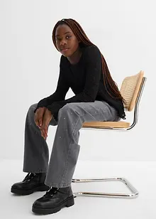 Wide Leg-jeans med strass Mid Waist, bonprix