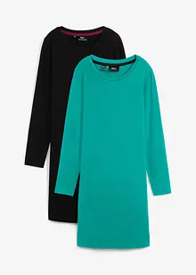 Figurnær jerseykjole i bomull med stretch (2-pack), bonprix