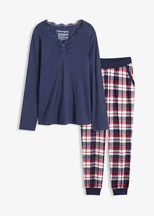 Pyjamas med ribbet topp og knappestolpe, bonprix