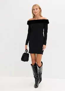 Strikketkjole med fuskepels-besetning, bonprix