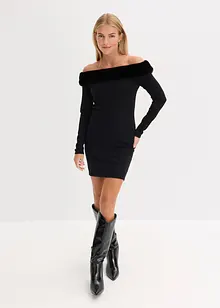 Strikketkjole med fuskepels-besetning, bonprix