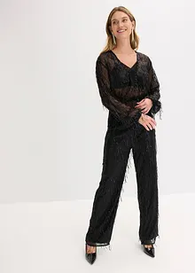 Paljettbluse med frynser, bonprix
