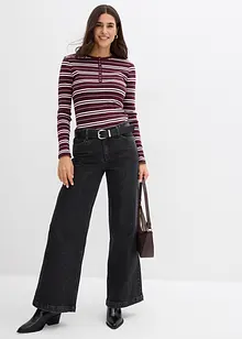 Ribbet, langermet topp av økologisk bomullsmiks, bonprix