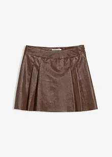 Kort skjørt i imitert skinn med motfolder, bonprix