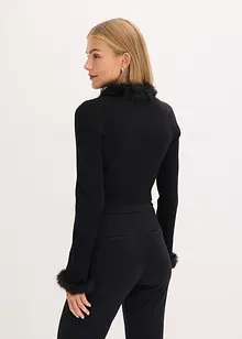 Finstrikket cardigan med fuskepels, bonprix