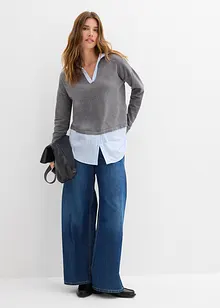 Genser i finstrikk med bluse-innfelling, bonprix
