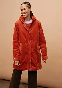Varm cord-parkas med teddyfôr i hetten, i A-fasong, bonprix