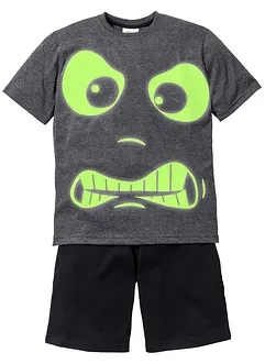 Kort pyjamas i 100% bomull med trykk som lyser i mørket (2-delt sett), bonprix