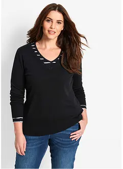 Finstrikket genser med V-hals, bonprix