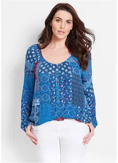 Crinkle blusetunika med lange ermer, bonprix