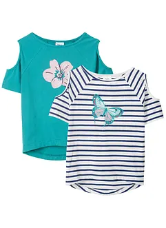 Cold shoulder-topp med økologisk bomull (2-pack), bonprix