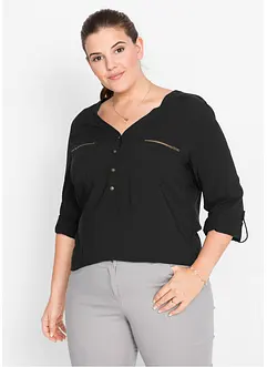 Viskosebluse med V-hals, lange ermer, bonprix