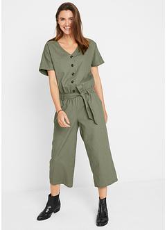 Jumpsuit med lin, knapper og komfortlinning, vide 3/4-lange ben, bpc bonprix collection