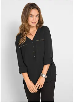 Viskosebluse med V-hals, lange ermer, bonprix