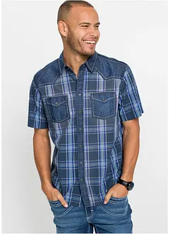 Kortermet skjorte  med denim-besetning, bonprix