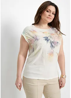 Trikotbluse med blomstertrykk, bonprix