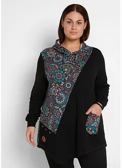 Hettegenser med asymmetrisk kant og patchwork-look, lang arm, bonprix