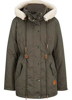 Vattert parkas med fuskepels, bonprix