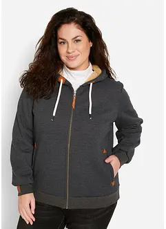 Sweatjakke med hette og teddyfôr, bonprix