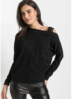 One shoulder-topp med glitter, bonprix