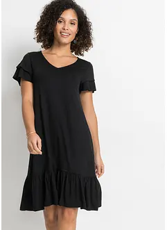 Jerseykjole med volang av viskosemiks, bonprix