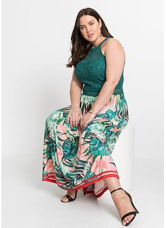 Maxikjole med print og blonde, BODYFLIRT boutique