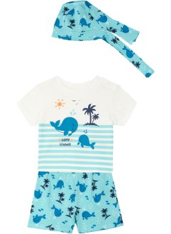 Baby T-shirt+shorts+bandana av økologisk bomull (3-delt sett), bpc bonprix collection