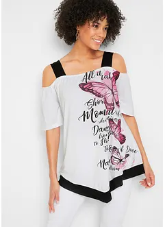 Cold shoulder-topp med print, bonprix