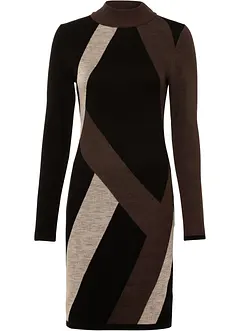 Jacquard-strikket kjole med moderne stripemønster, bonprix