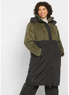 Lang parkas med hette og materialmiks, rett passform, bonprix