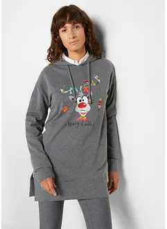 Lang sweatshirt med splitt i siden og hette, bonprix