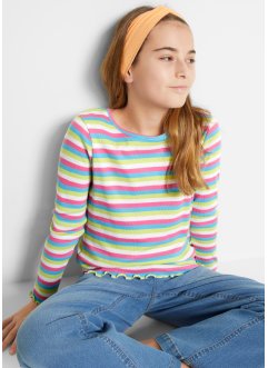 Ribbestrikket topp med striper til jente, av økologisk bomull, bpc bonprix collection